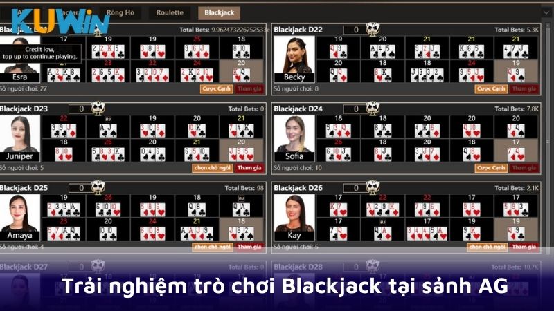 Trải nghiệm trò chơi Blackjack tại sảnh AG Sòng bài